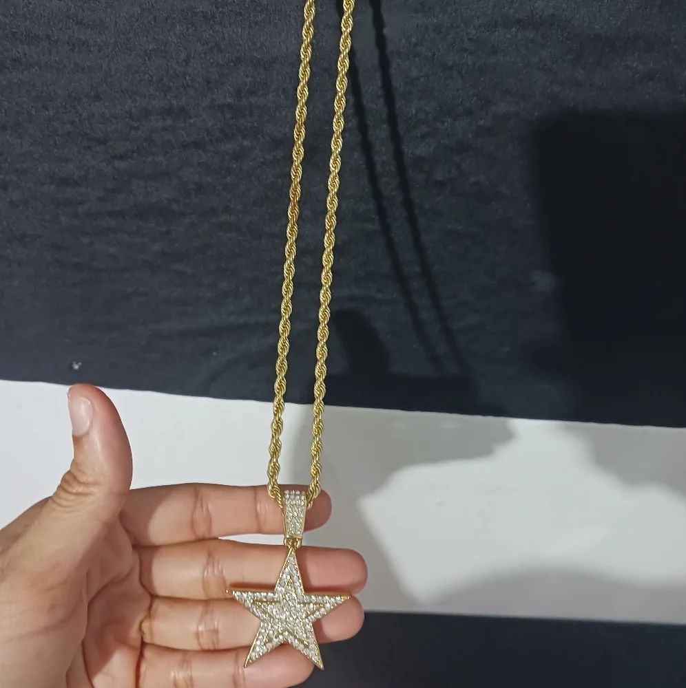 Men gold star rhinestone bling necklace - Picture 7 of 7
